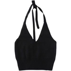 Women’s Black tie neck boho sexy short tops XS